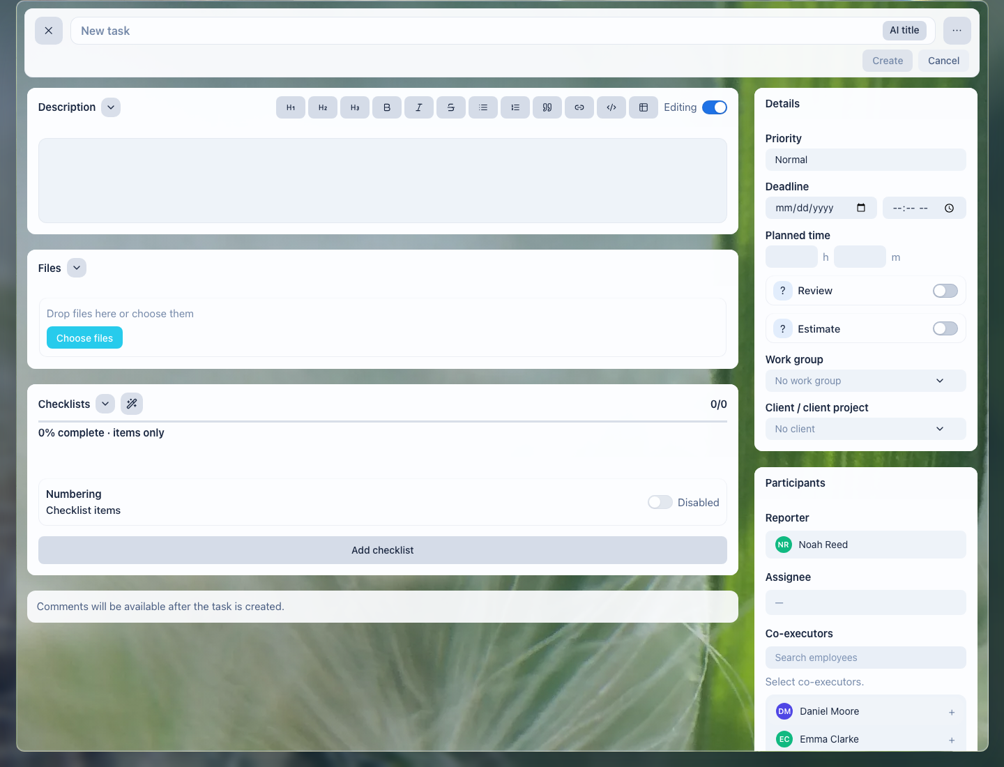 Creating a task in LadVen OS