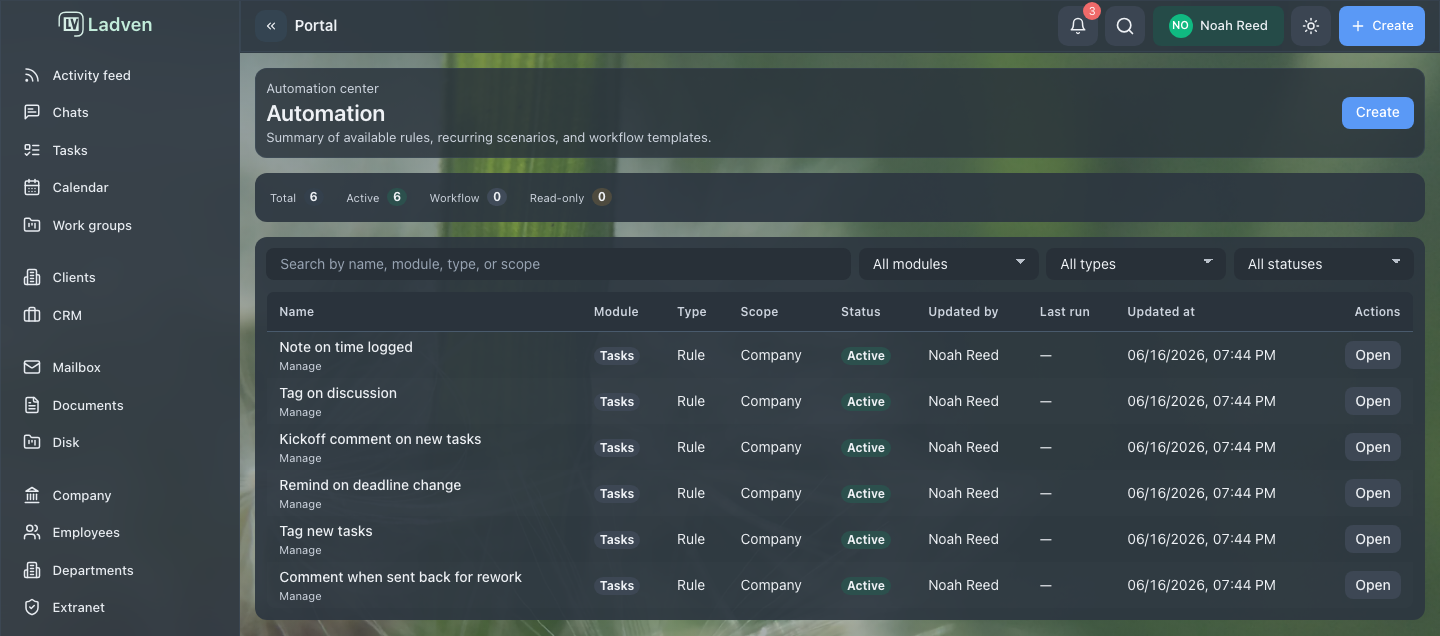 Automation center: rules, templates and recurring scenarios in one table