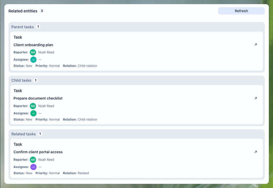 Task relations in the task card